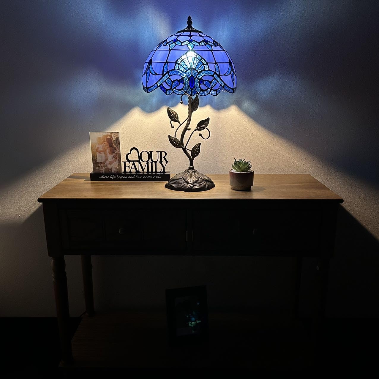 enjoy decor lamps Stained Glass Table Lamp Blue Baroque Style LED